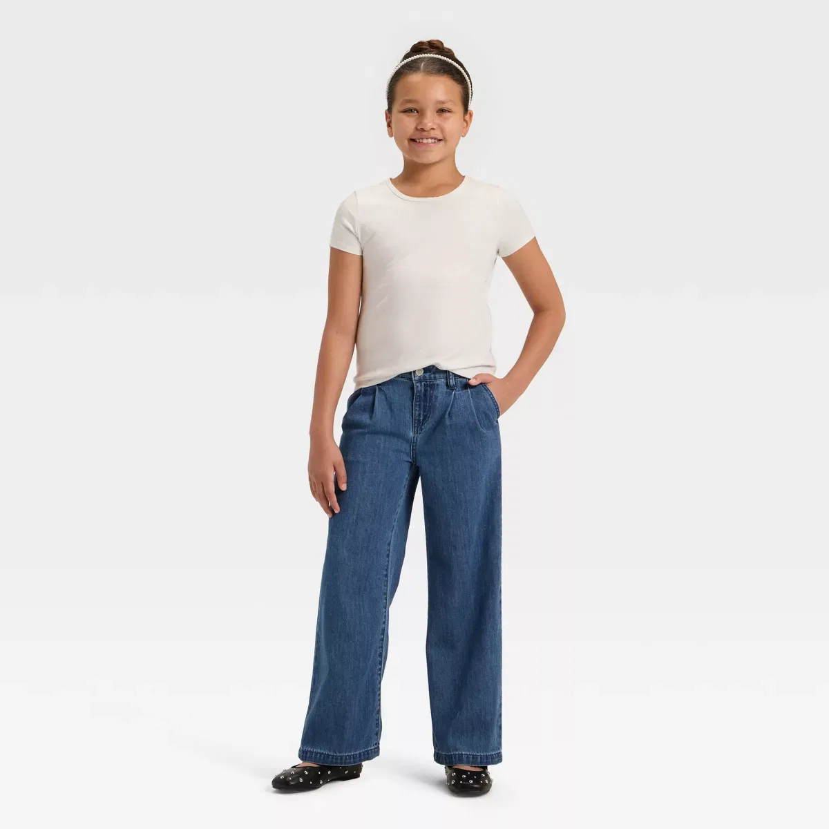 Детские джинсы для девочек с широкой штаниной Cat & Jack, Medium Wash — фото 3