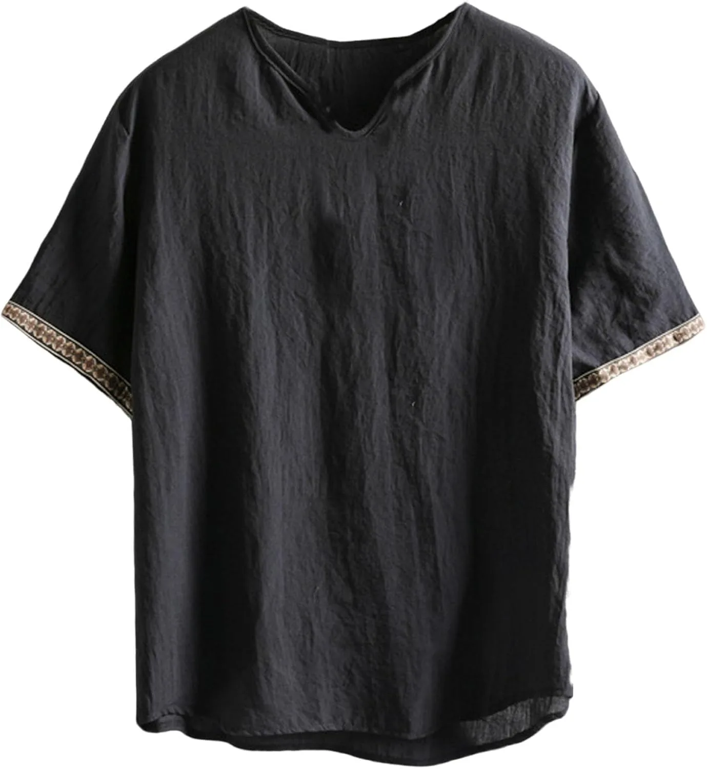 

Мужская хлопковая льняная рубашка с коротким рукавом и V-образным вырезом