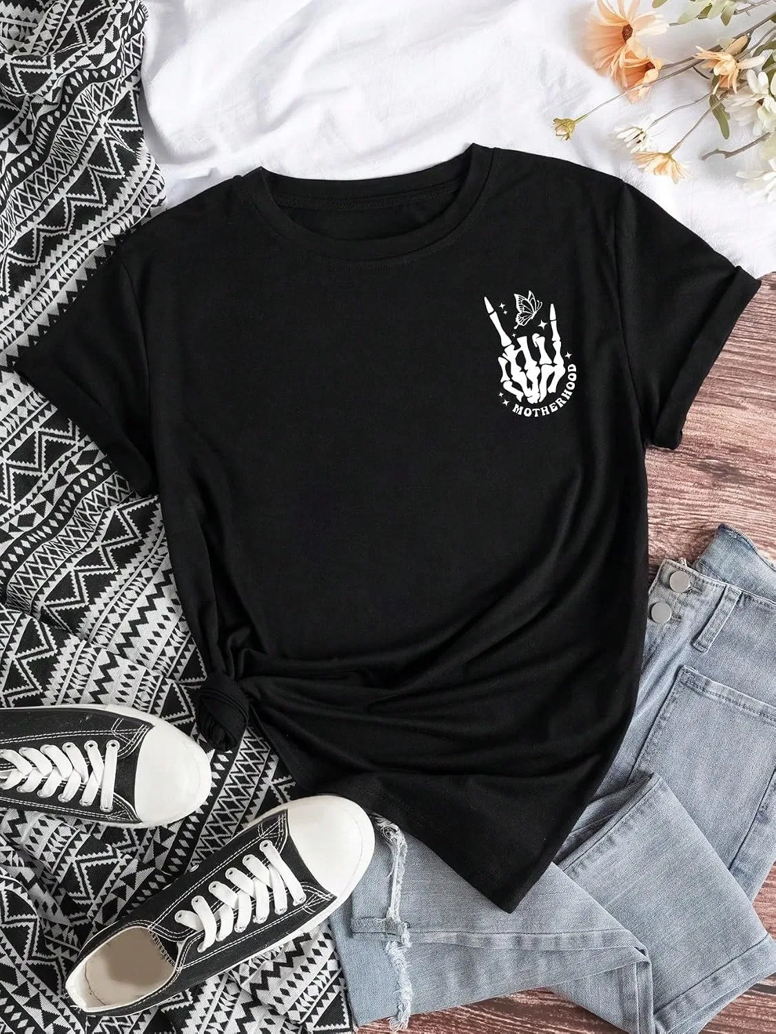 Мужская футболка с буквенным принтом Crew Neck, Black — фото 3