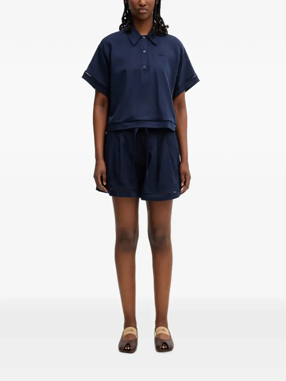 Плиссированные шорты Lacoste, с поясом, синий — фото 2
