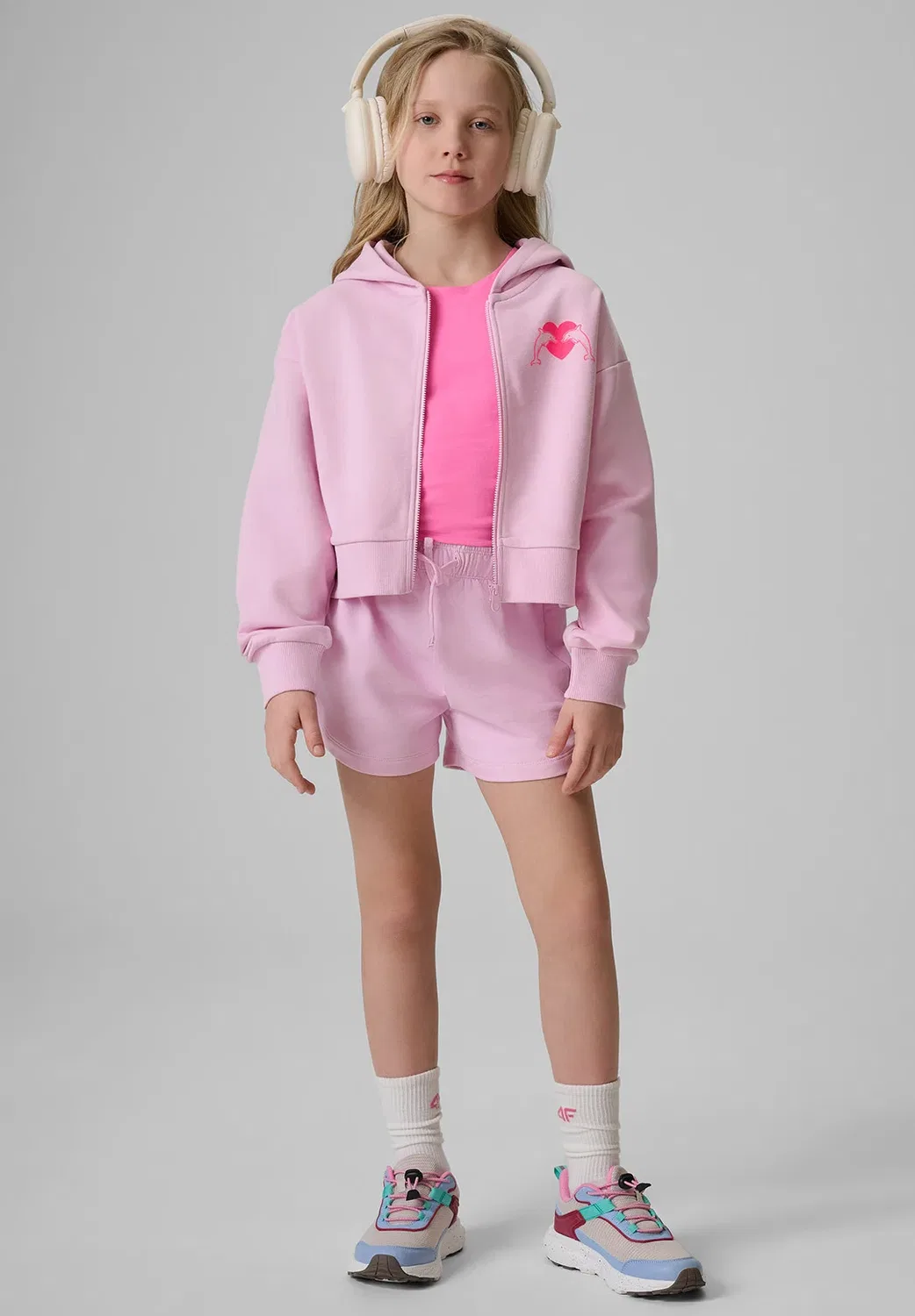 Bluza dresowa свободная z kapturem dziewczęca - толстовка на молнии 4F, Light Pink