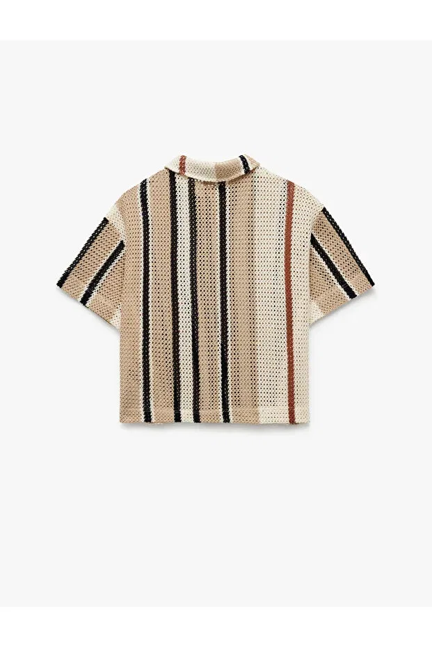 Детская рубашка для мальчиков с коротким рукавом Oversize Koton, Ecru Striped — фото 3