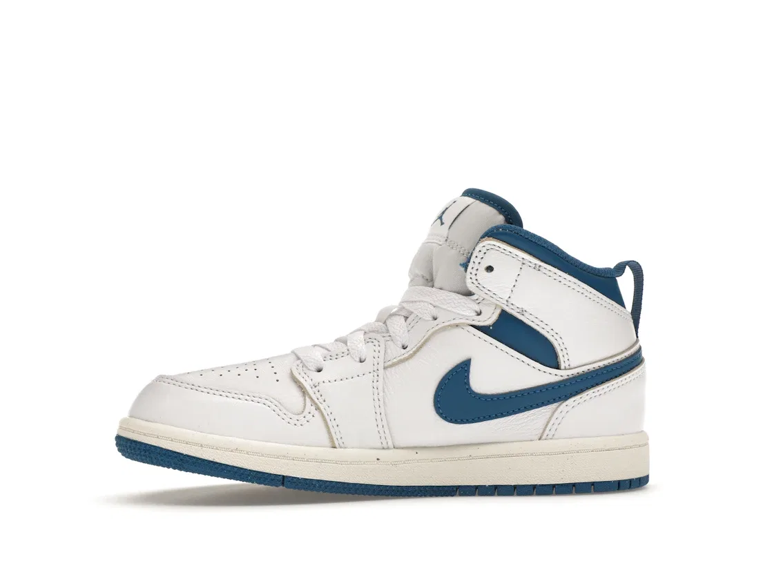 Детские кроссовки с высоким берцем Jordan 1 Mid SE Industrial Blue (PS) Jordan, White/Sail/Industrial Blue — фото 3