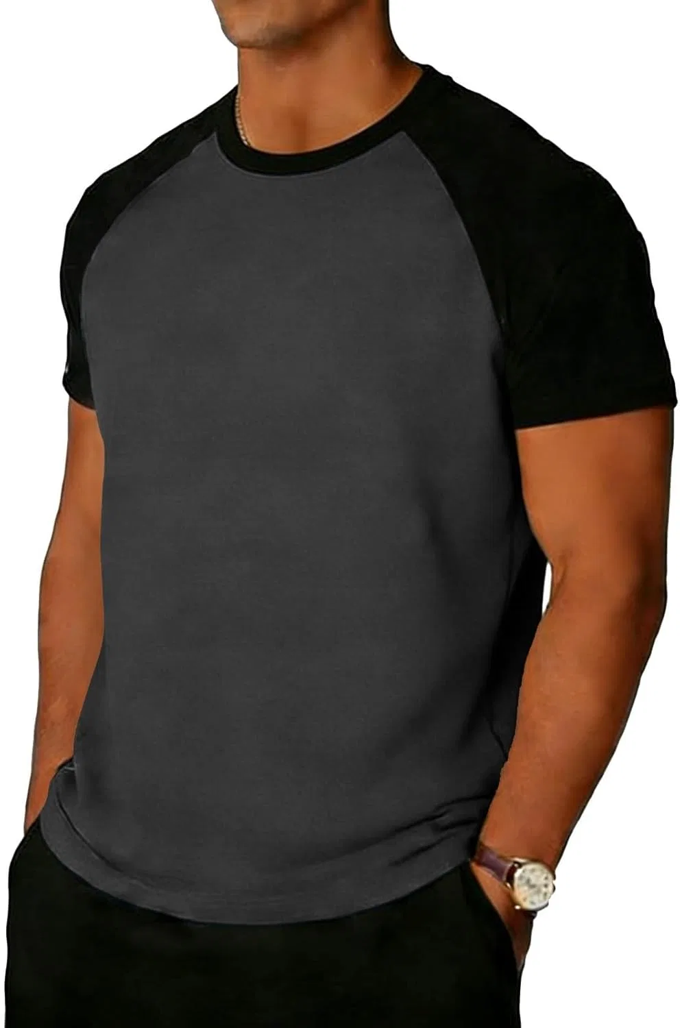 Мужская футболка реглан с цветовыми блоками, Dark Gray