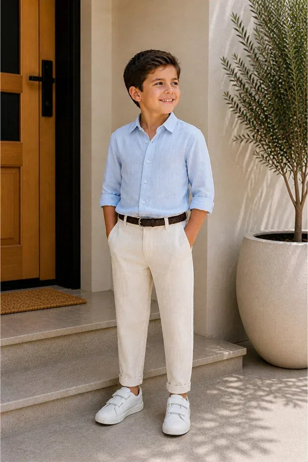 Детские брюки для девочек льняные Orca Kids Fashion, Nude Color