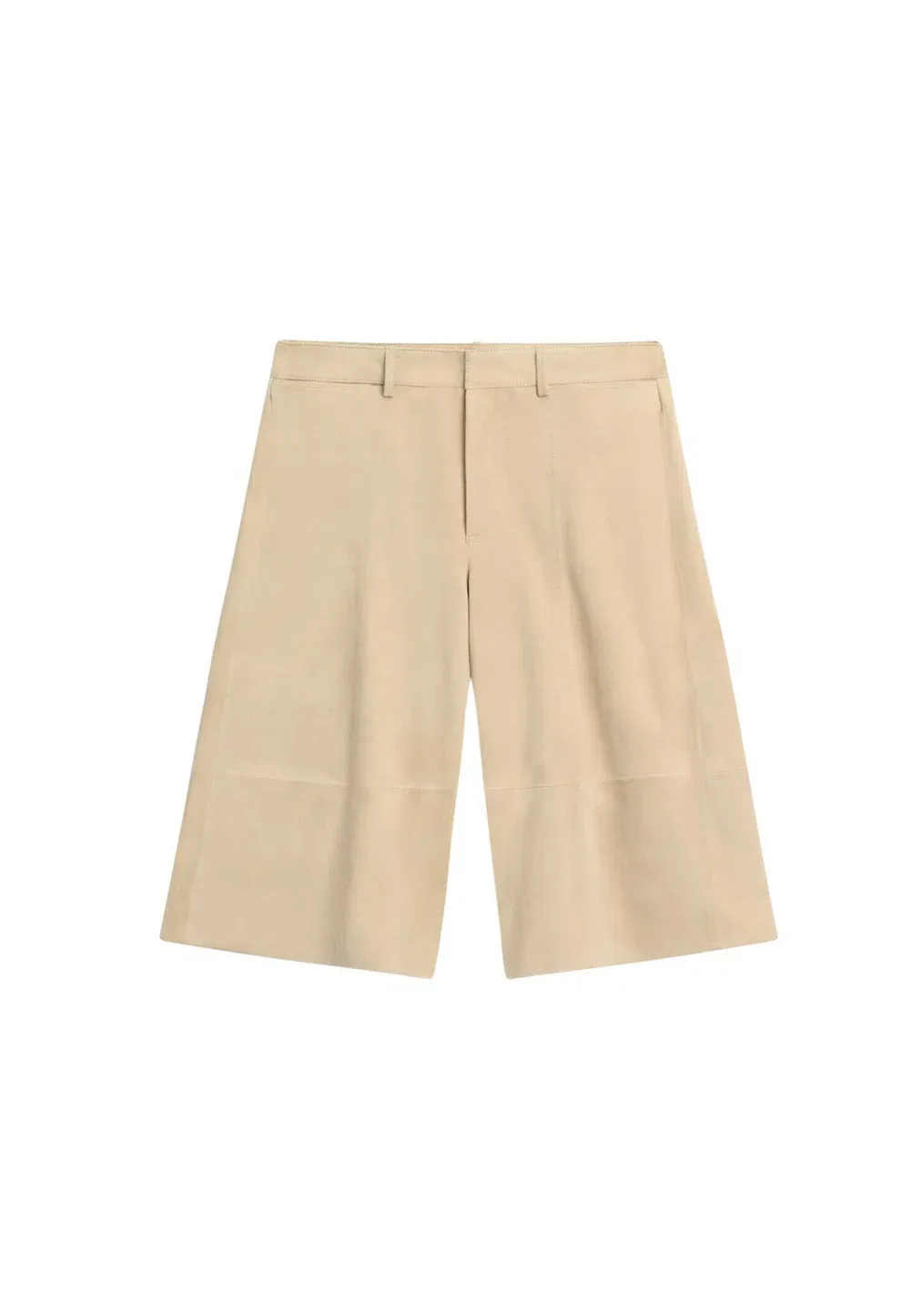 Длинные замшевые кожаные шорты-бермуды - кожаные брюки Massimo Dutti, Beige — фото 4