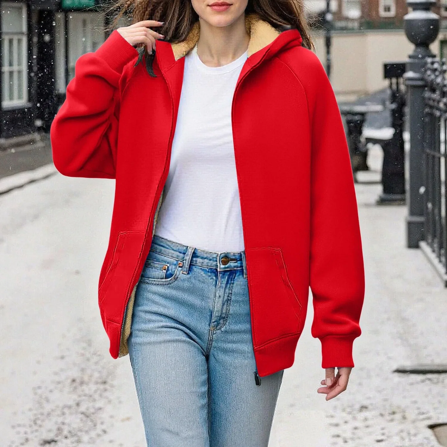 Женское утеплённое пальто с капюшоном и флисовой подкладкой, Rosso — фото 2