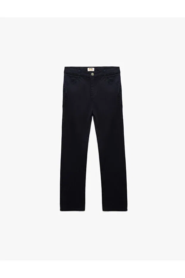 Детские брюки для девочек хлопковые прямые с пуговицами Koton, Navy Blue