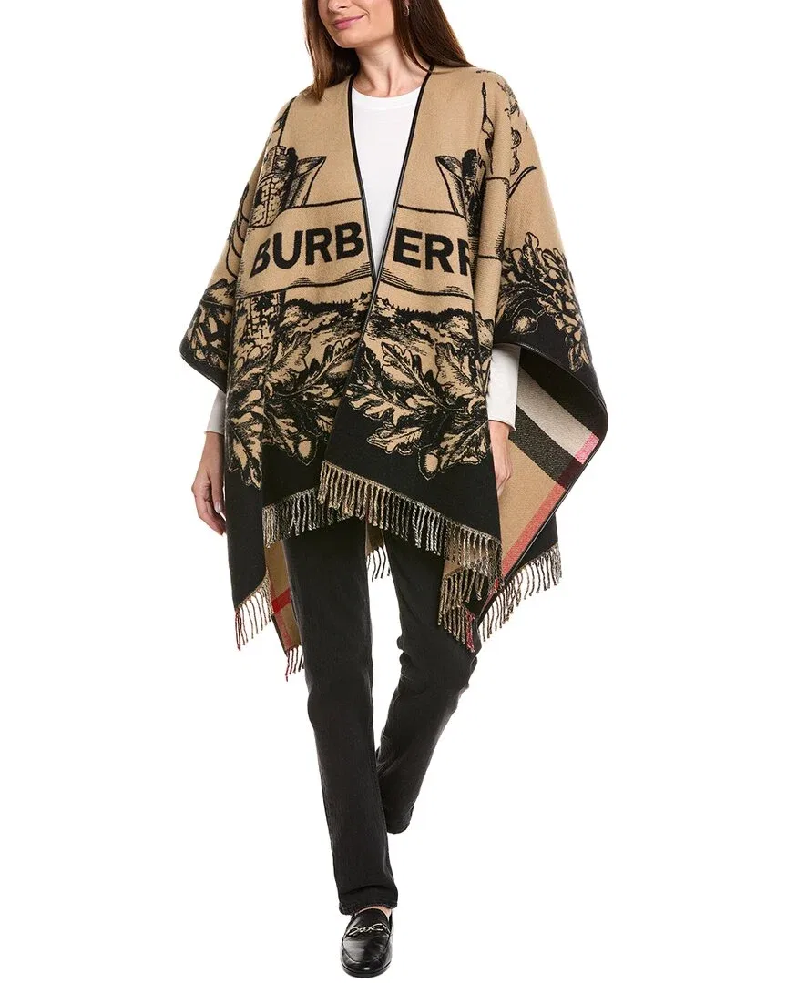 Женская шерстяная накидка с двусторонним дизайном Archive Burberry, бежевый