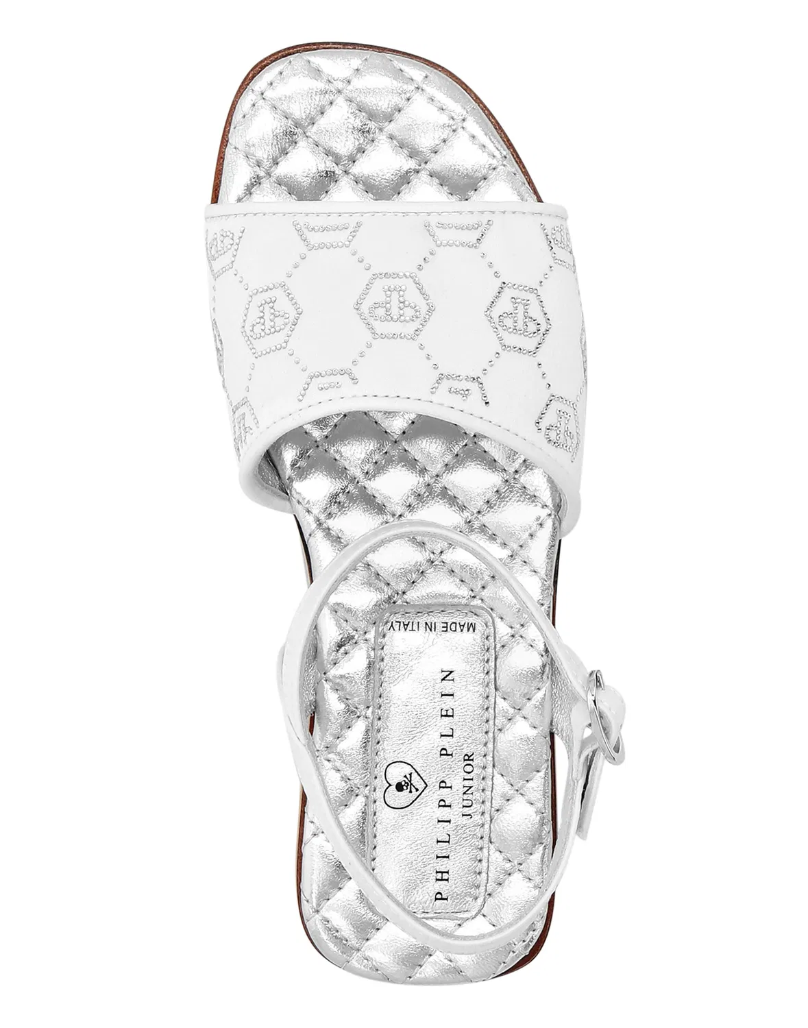 Детские сандалии с открытым носом Monogram Strass PHILIPP PLEIN, White — фото 3