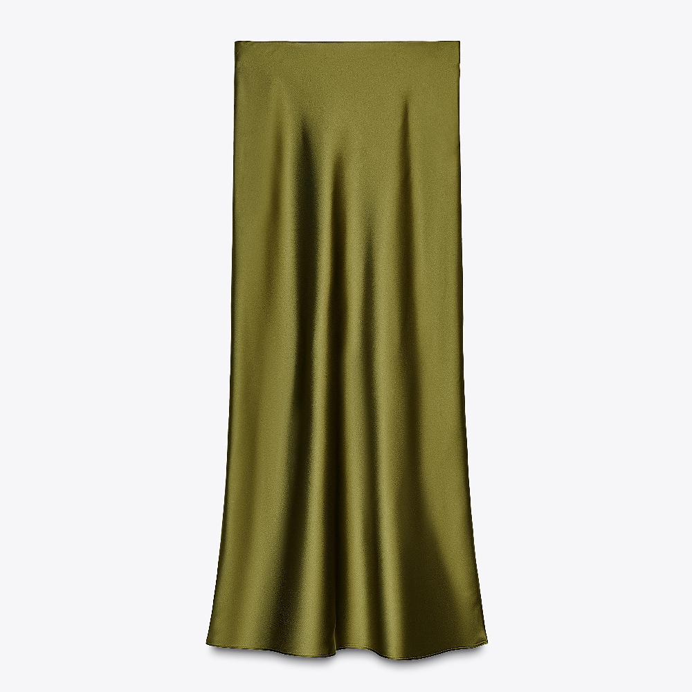 

Юбка Zara Satin Midi, оливковый