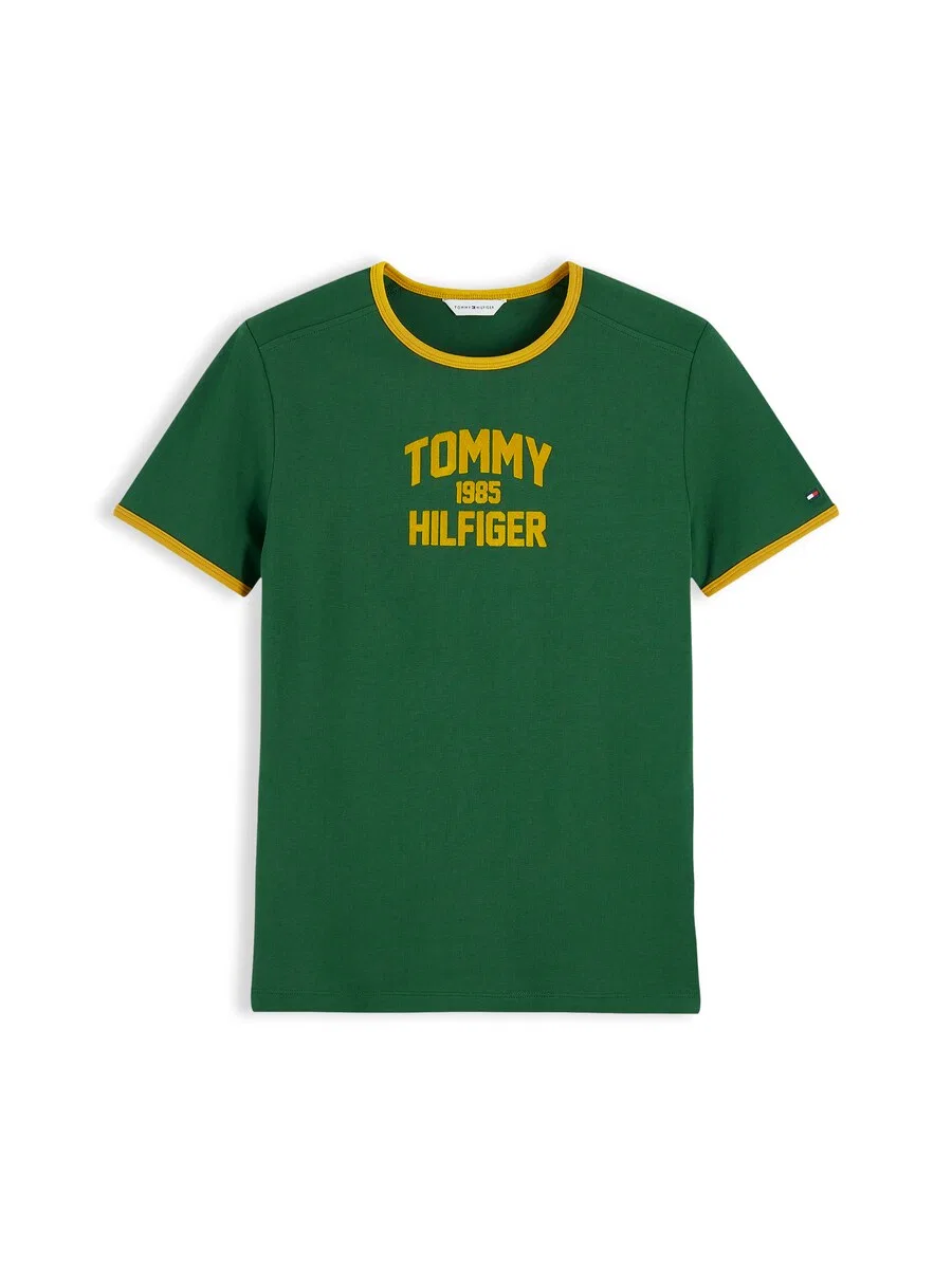 Футболка TOMMY HILFIGER 'Varsity' темно-зеленого цвета