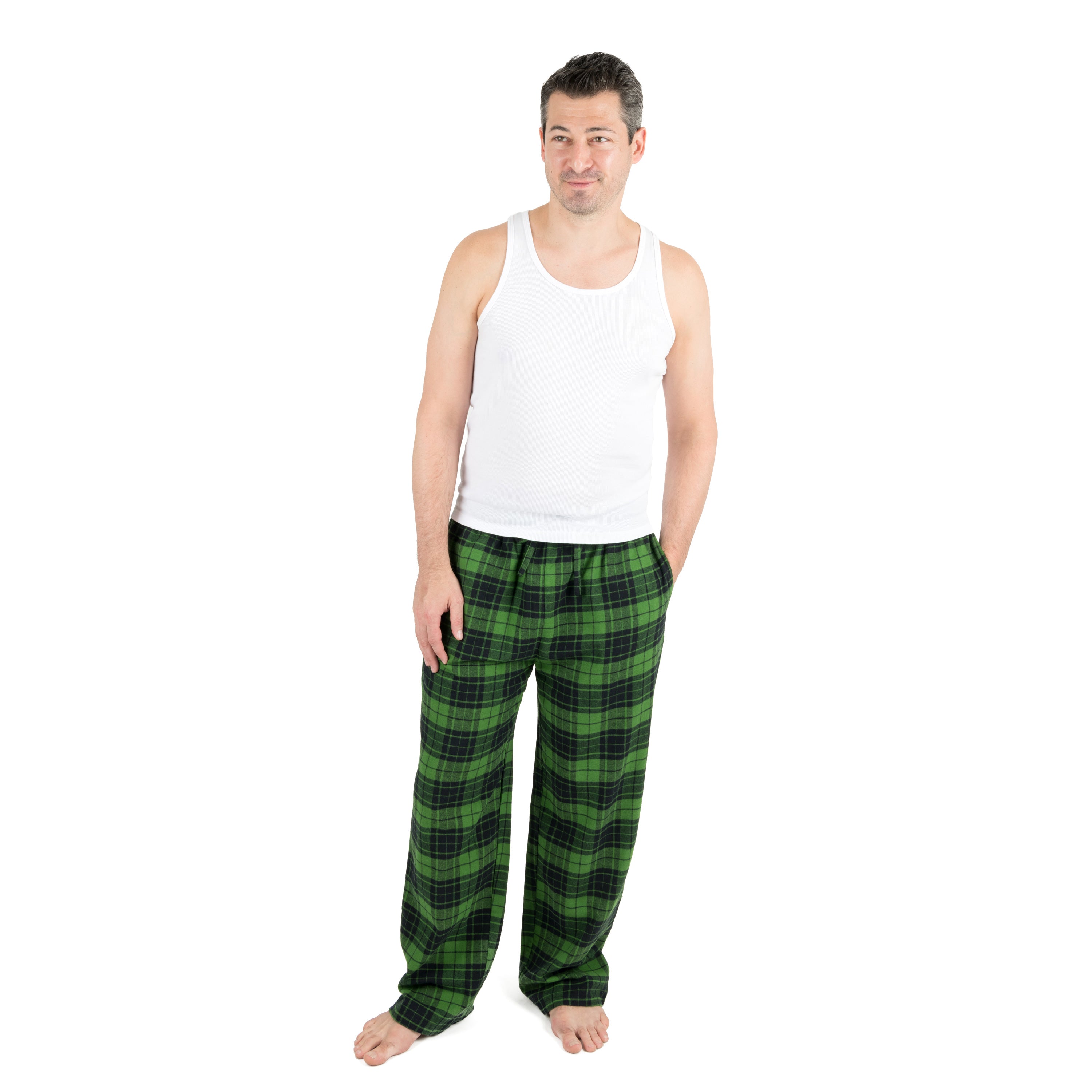 

Рождественские мужские фланелевые пижамные штаны в клетку Leveret, цвет plaid black & green