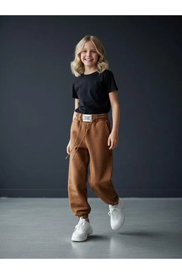 Детские спортивные штаны для девочек с начесом Zekids, Brown — фото 2