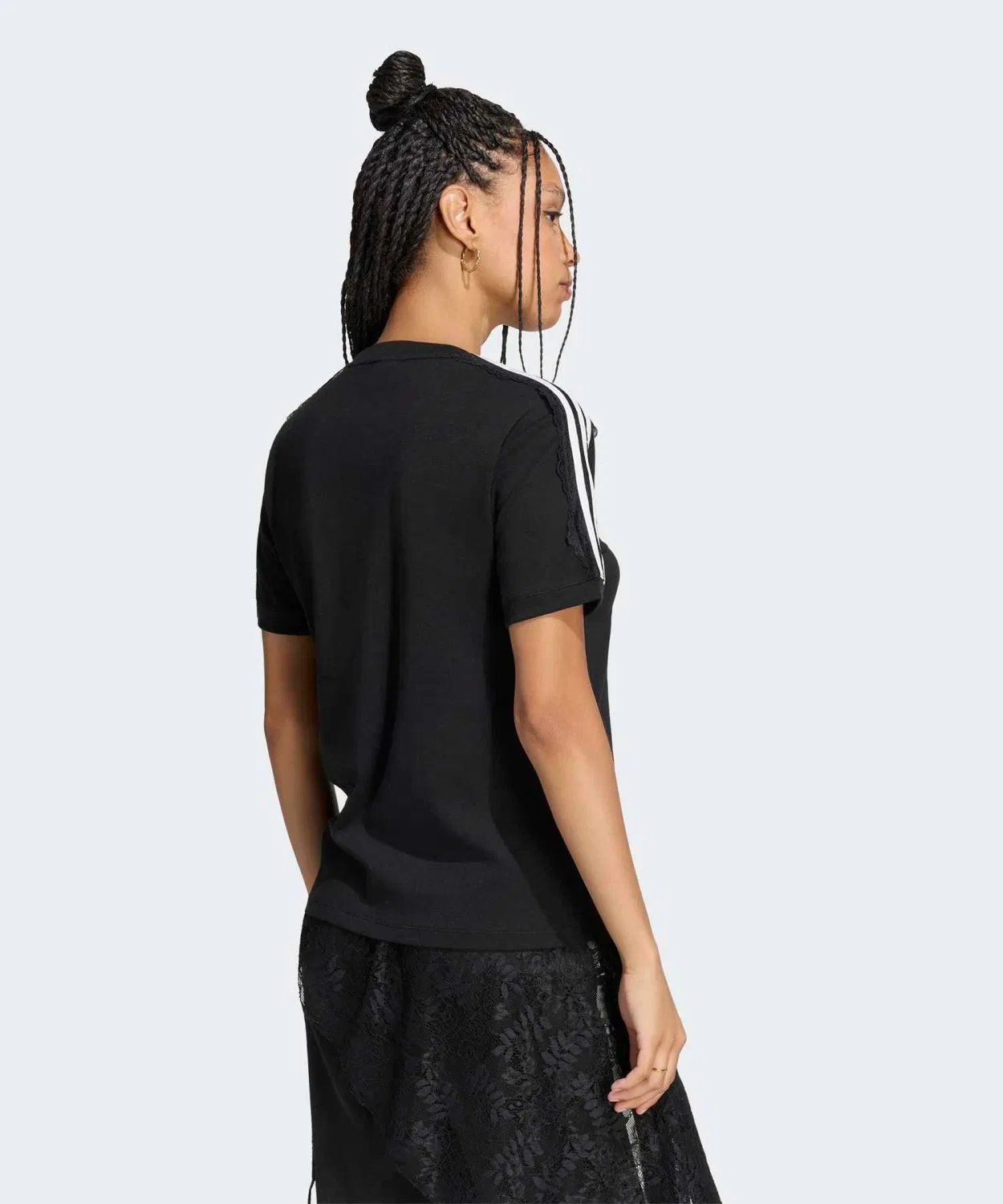 Женская футболка с кружевными вставками и молнией Adidas Originals Lace Three Stripes, Black — фото 2
