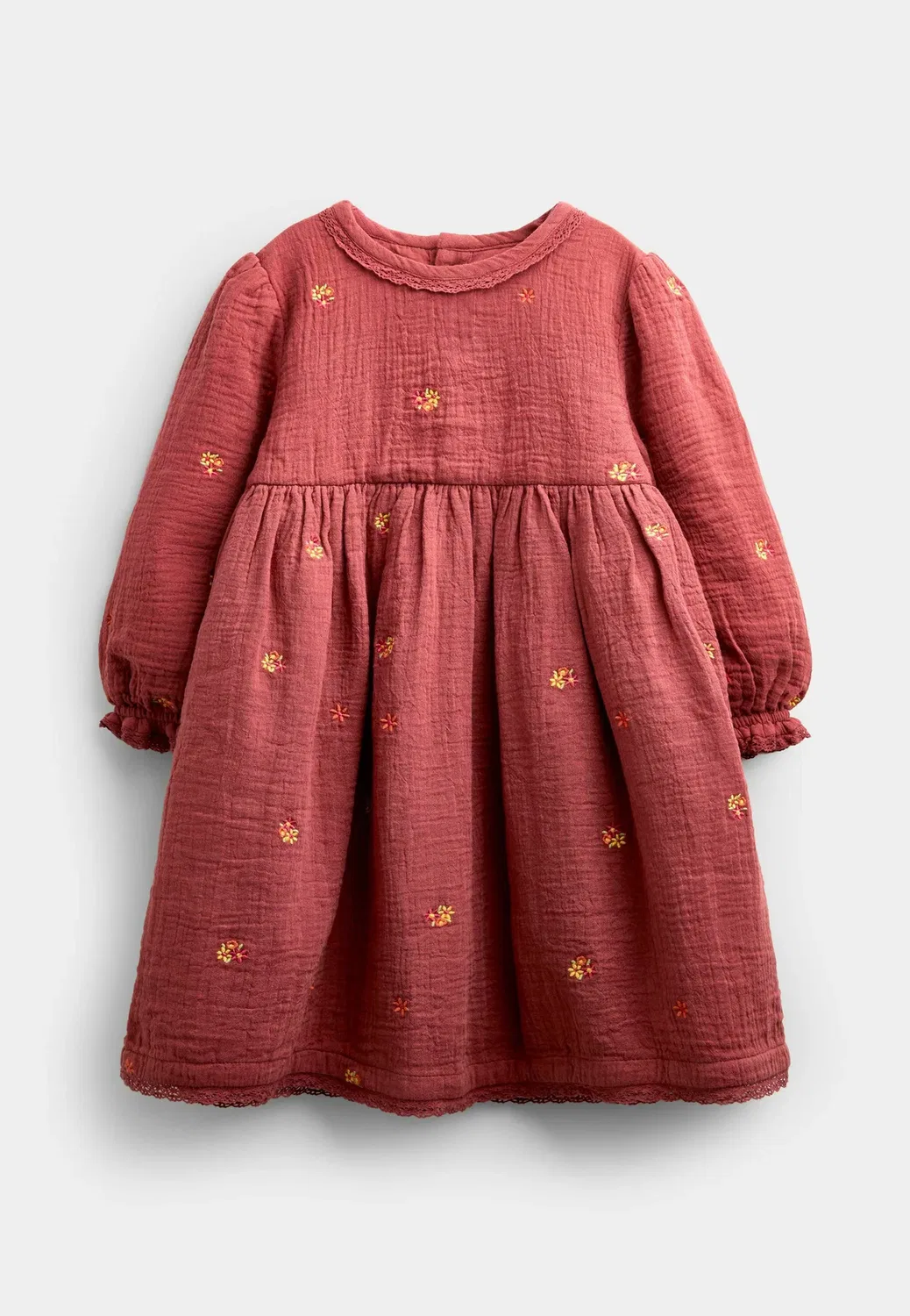 Комплект из вышитого платья и жилета из марли Jojo Maman Bébé, Light Brown Floral — фото 3