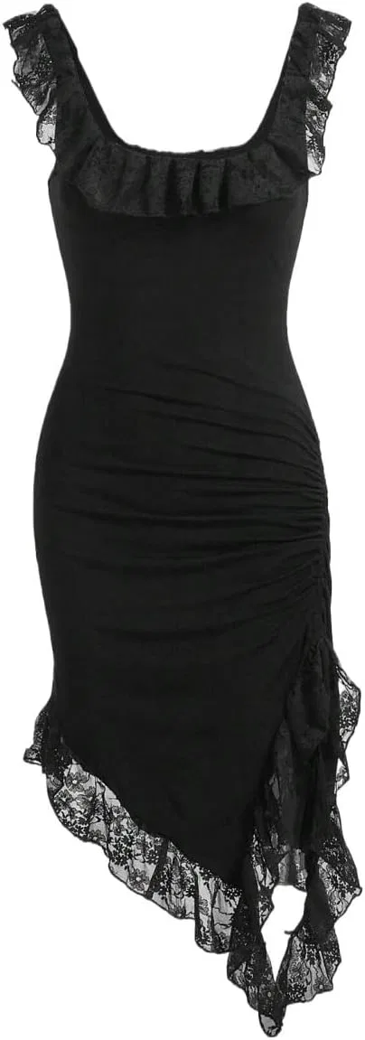Женское повседневное мини-платье Bodycon с кружевом и асимметрией, Black