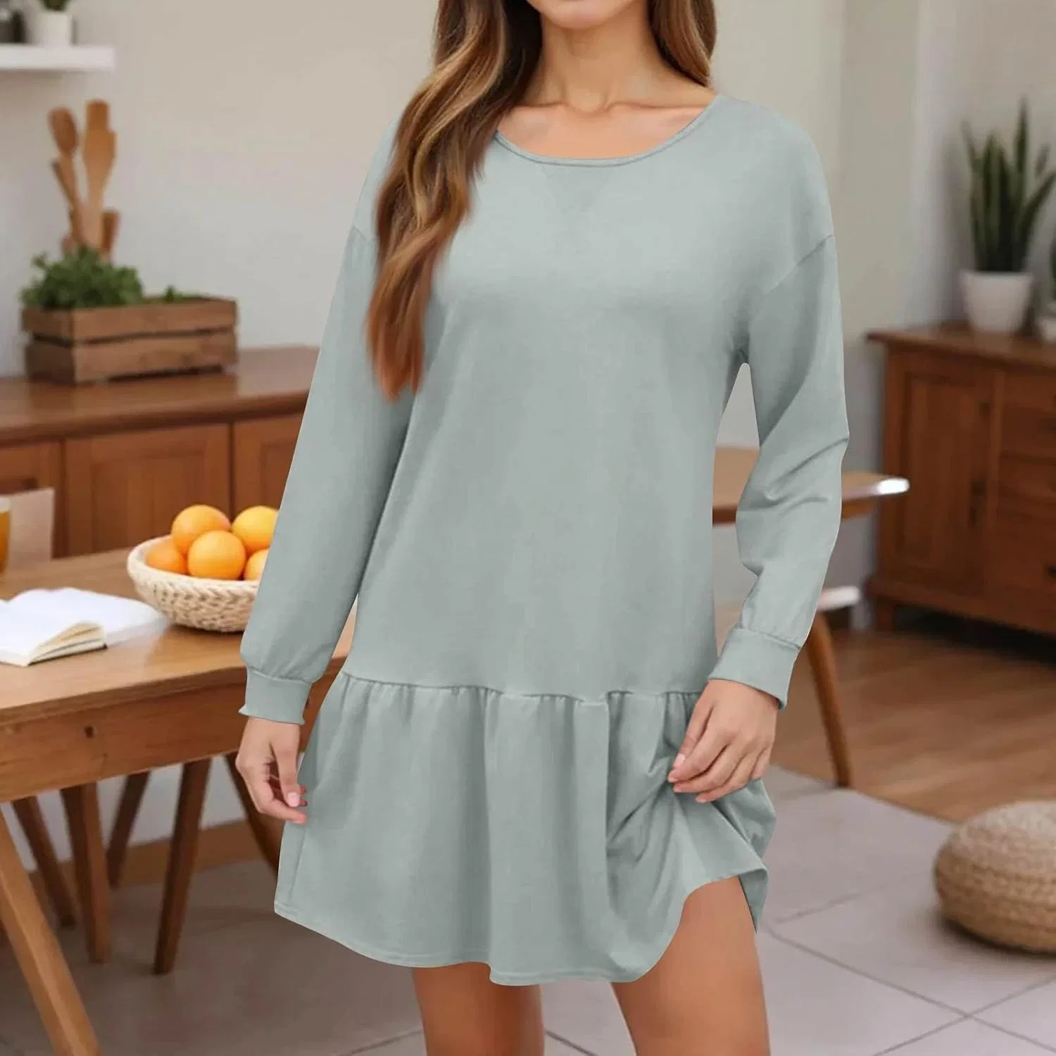 Женское худи-платье свободного кроя с длинным рукавом, Light Gray — фото 2