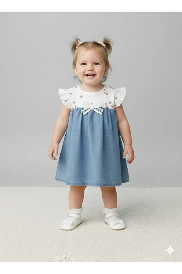 Детское джинсовое платье для девочек с принтом Bip Baby, Blue — фото 2