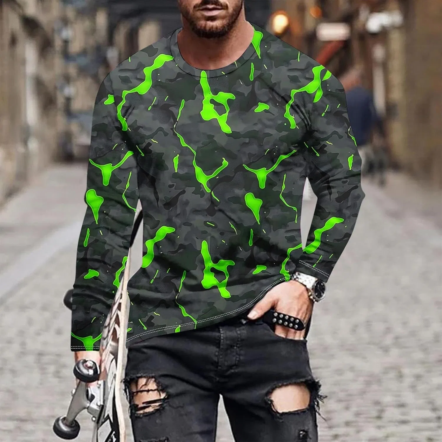 Мужская футболка с камуфляжным принтом Long Sleeve, Green — фото 2