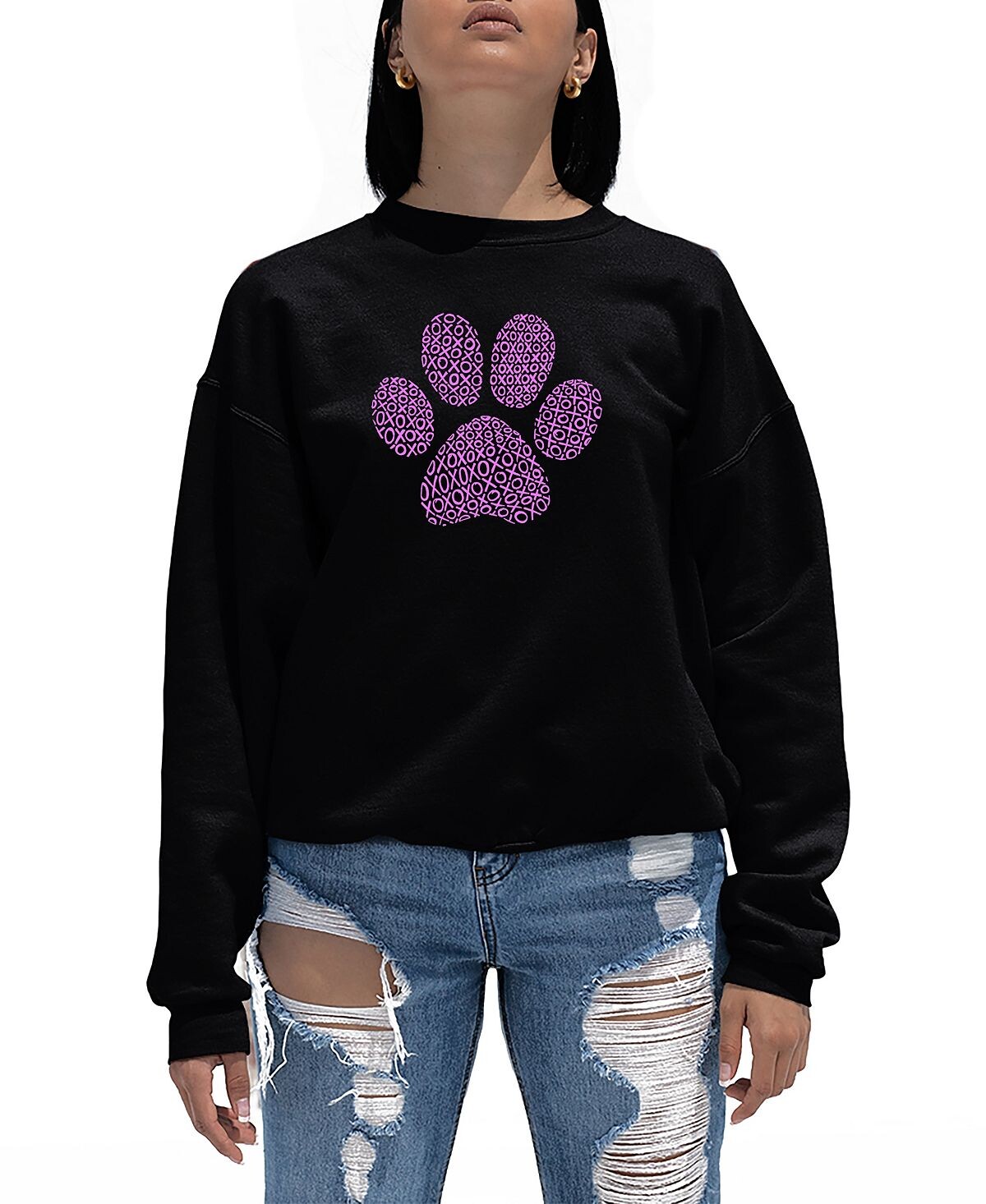 

Женская толстовка с круглым вырезом xoxo dog paw word art LA Pop Art, черный