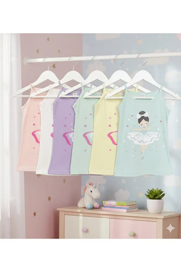 Детский топ-майка на тонких бретелях с принтом Basics Şenay, Mixed Color
