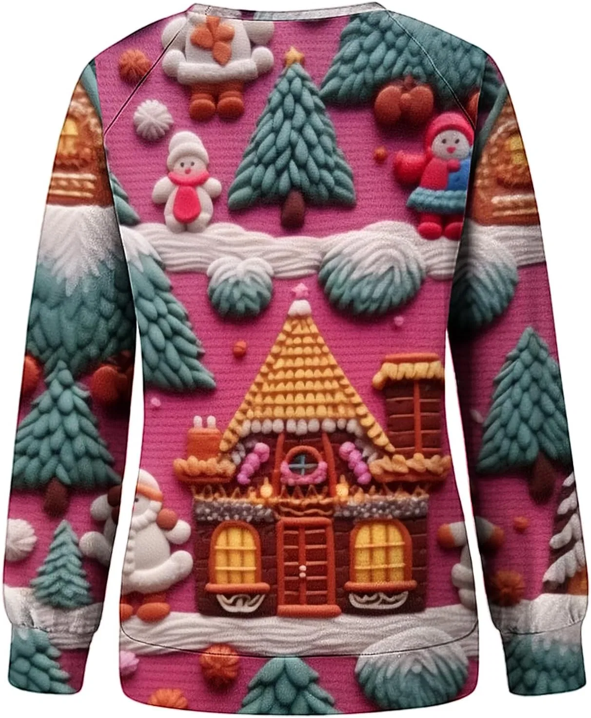Женский свитшот с принтом Ugly Christmas Sweatshirt Women 3D Digital Print Novelty Pullover Tops Funny Santa Xmas Print Tee Cute Crewneck Tops, ярко-розовый — фото 4