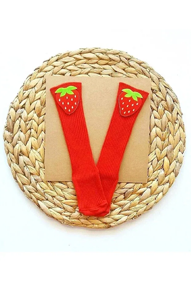 Детские носки для девочек с принтом Small Strawberry Felt Decorated Asa Bebek Çocuk, Red
