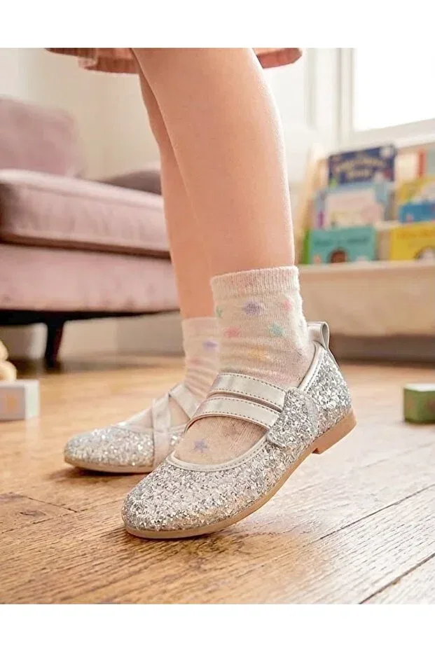 Детские балетки для девочек с принтом Surpie Shoes, Silver Sequins