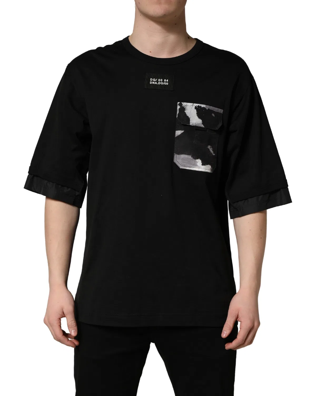 Мужская футболка с принтом Black Camouflage Pocket Oversized Dolce & Gabbana, Black — фото 4
