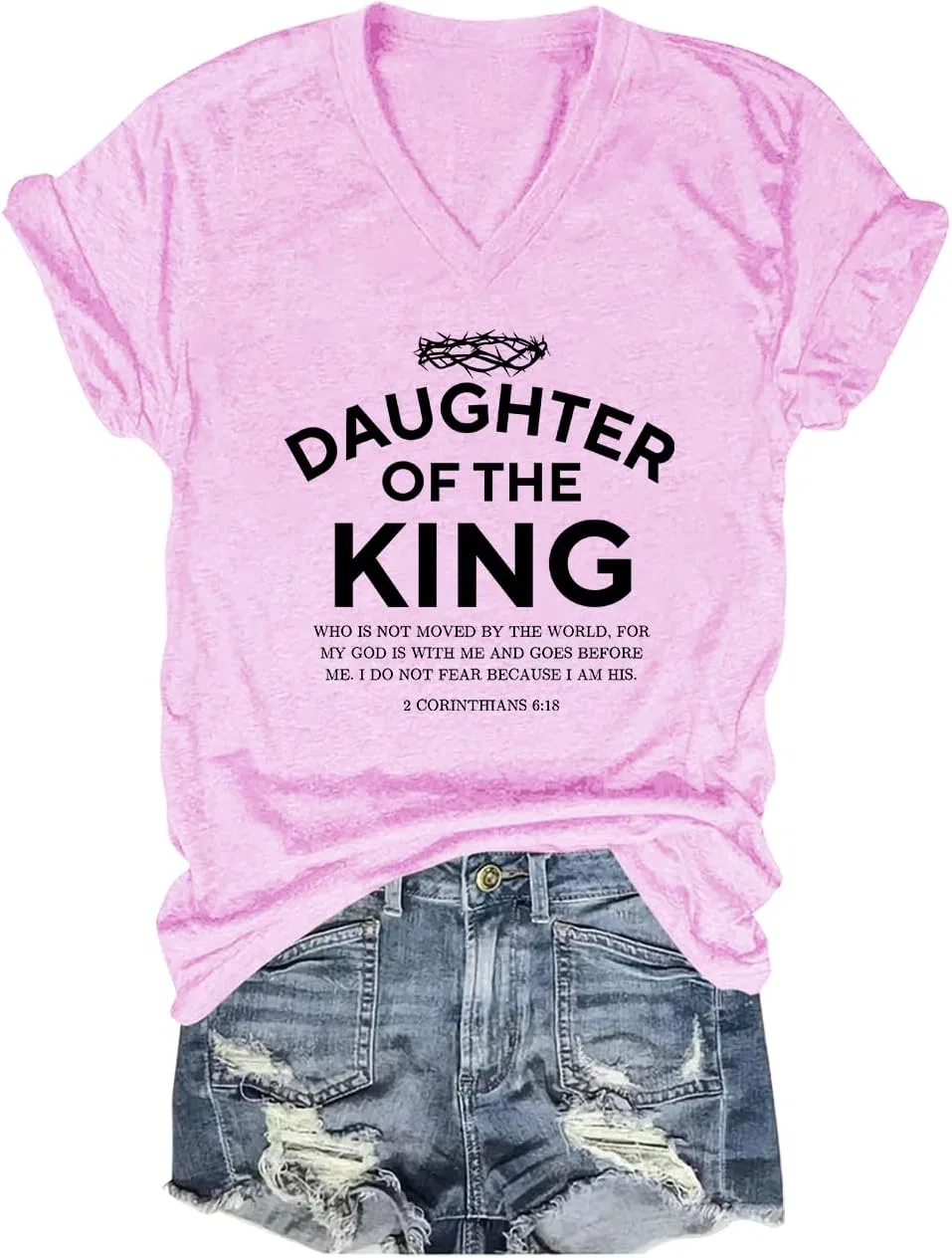 Унисекс футболка с V-образным вырезом с принтом Daughter of The King, Pink