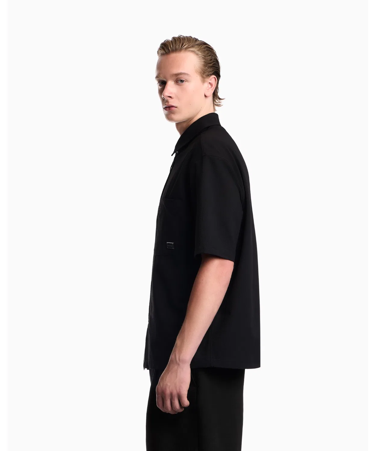 Мужская рубашка-пуховик с коротким рукавом Regular Fit Seersucker Emporio Armani, Navy — фото 4