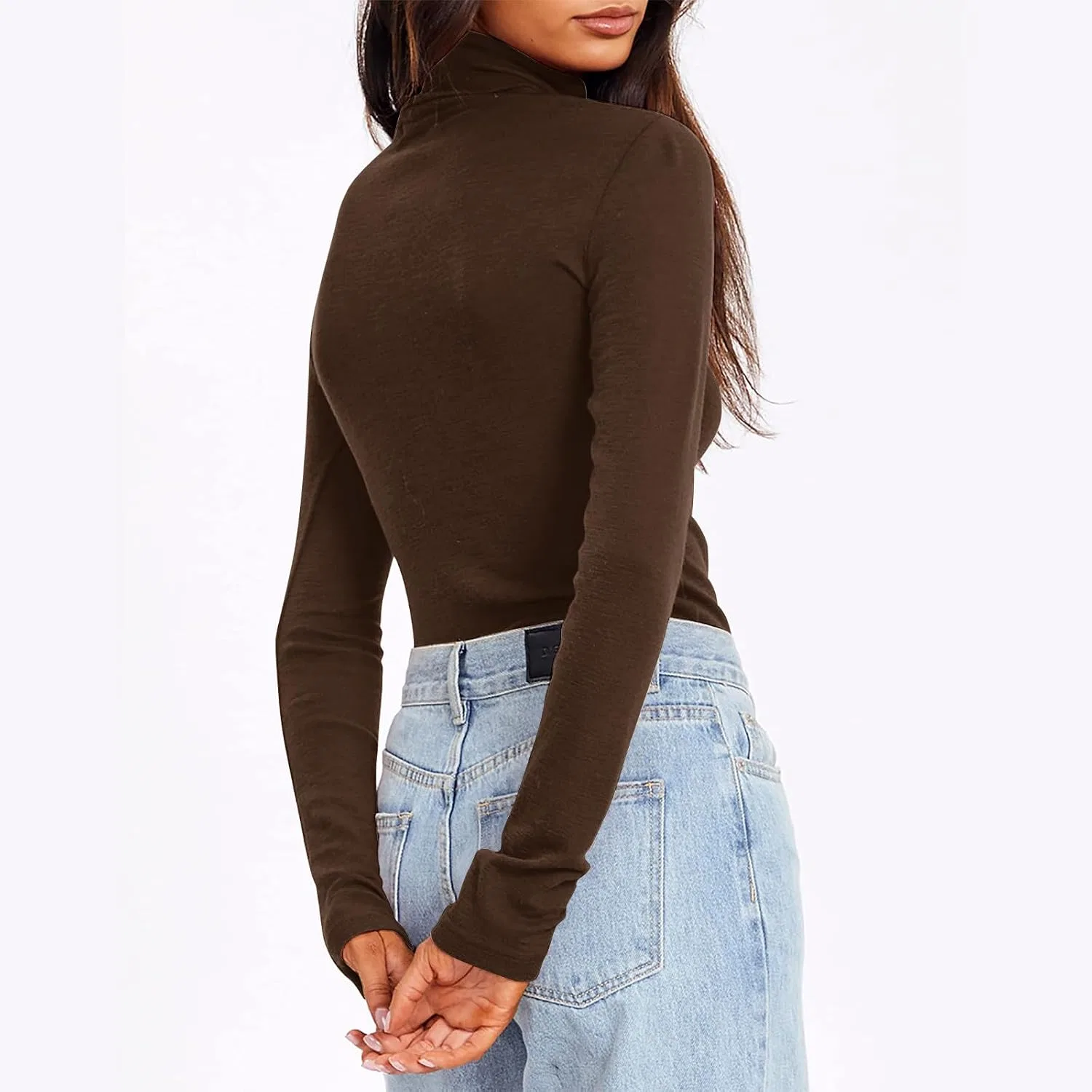 Женская водолазка длинный рукав приталенная Soft Thermal, Brown — фото 3