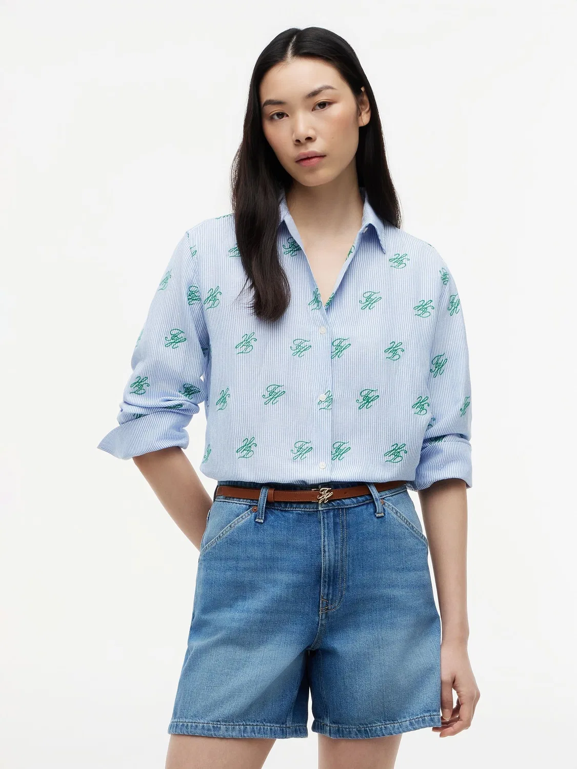 Рубашка с вышивкой логотипа Tommy Hilfiger, синяя