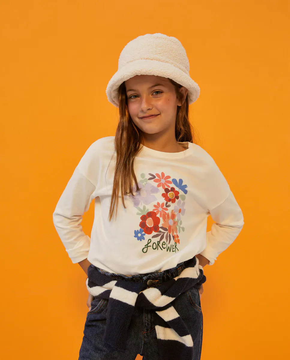 

Футболка с длинными рукавами и флоком Kids El Corte Inglés, цвет Blanco roto