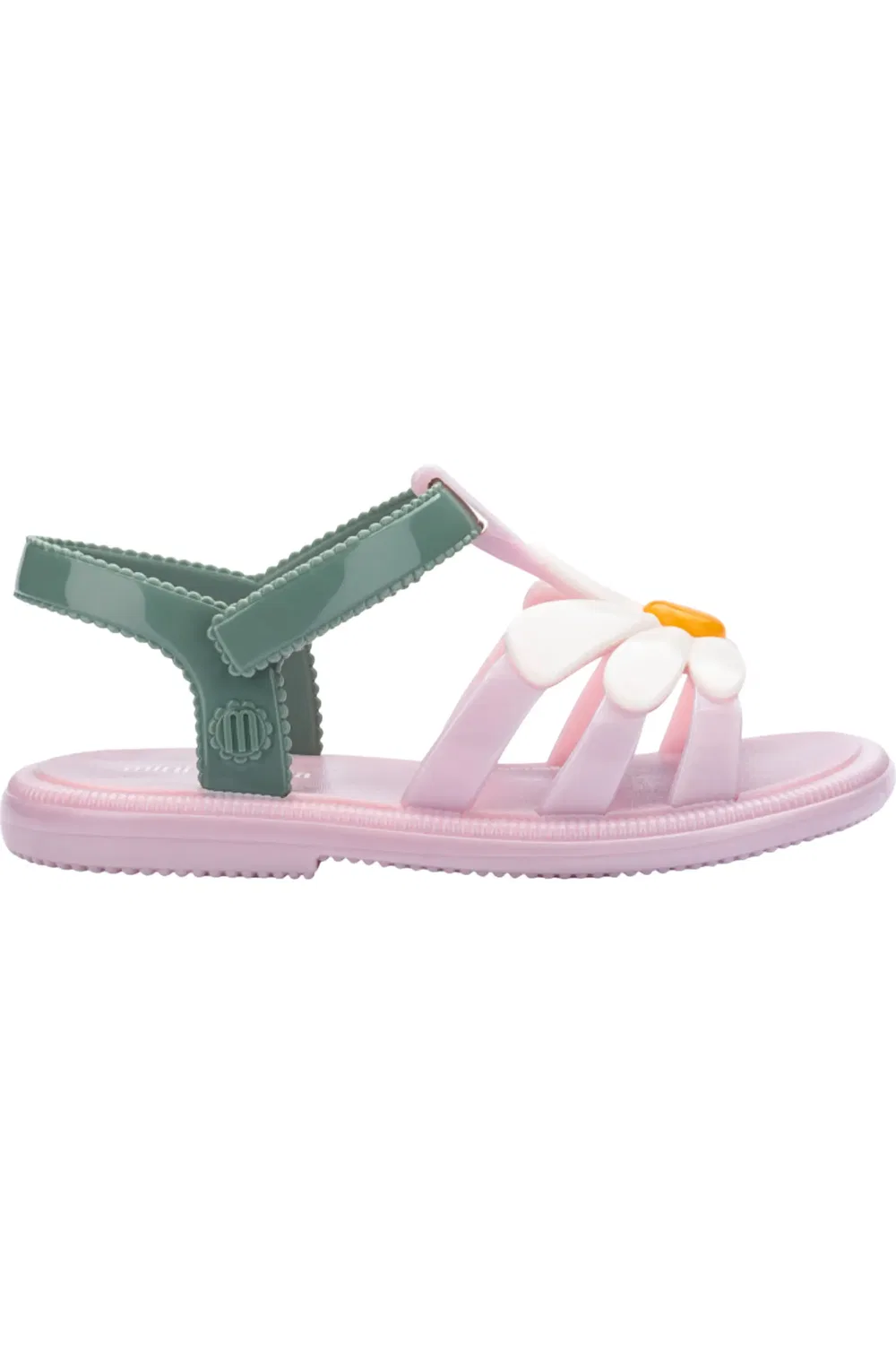 Сандалии детские с цветочными аппликациями Hip Bloomy Jelly Mini Melissa, Metallic Pink/Green — фото 2