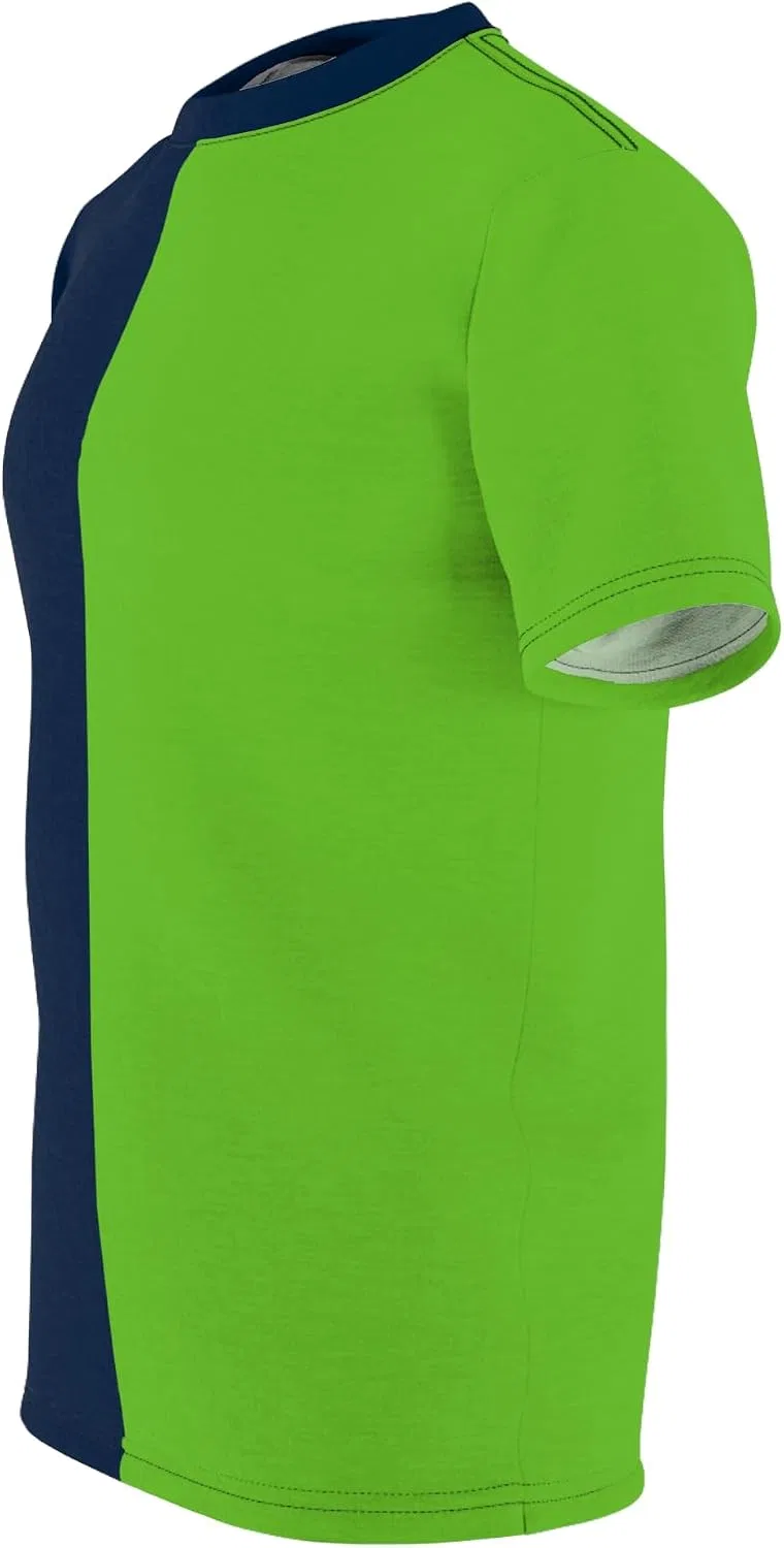 Женская футболка двухцветная Half Blue Half Neon Green, Black Stitching — фото 3