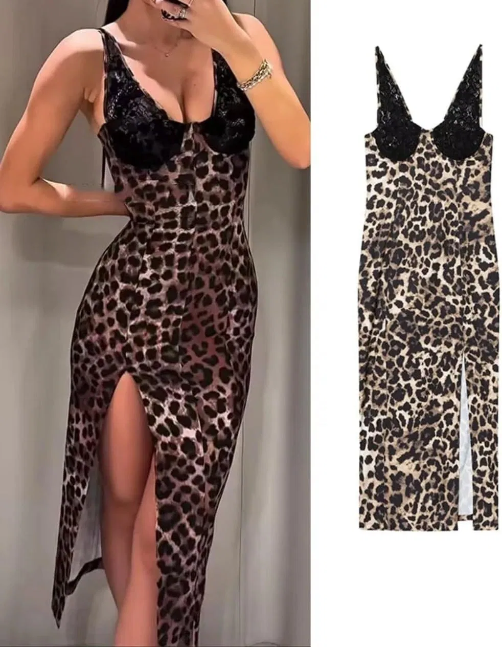 Женское облегающее платье с леопардовым принтом и кружевом, Leopard — фото 2