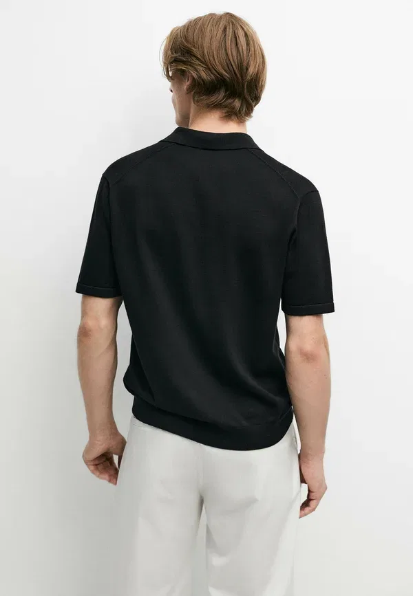 Футболка с V-образным вырезом Polo shirt Massimo Dutti, Mottled Dark Blue, темно-синий — фото 3