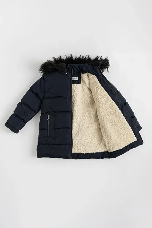 Детское пальто для девочек пуховое с капюшоном Enucuzburası, Navy Blue — фото 2