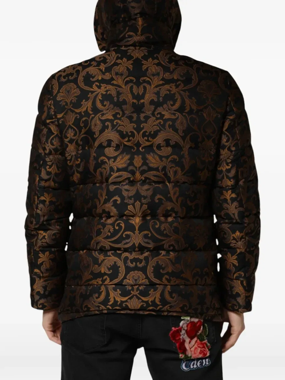 Стеганая куртка с капюшоном и цветочным узором DOLCE & GABBANA, черный — фото 3