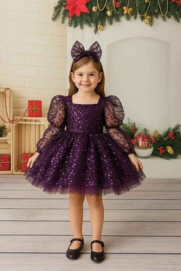 Детское платье для девочек с длинным рукавом Nissa, Purple