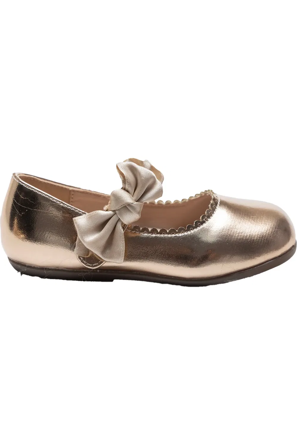 Балетки детские атласные с бантом Satin Elodie Rhinestone Bow Flats Tulleen, Champagne — фото 2