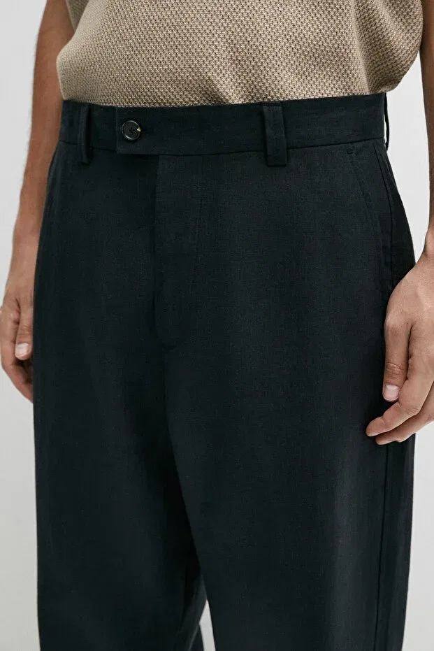 Мужские брюки льняные Massimo Dutti, Dark Blue — фото 4