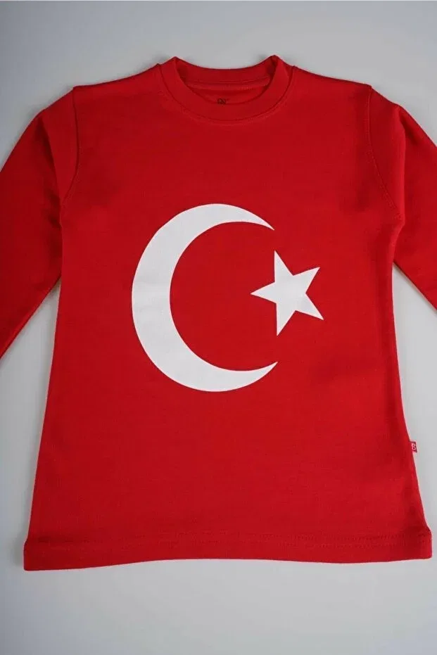 Детское хлопковое платье-футболка с принтом Long sleeve flag printed t-shirt Generic Brands, Red — фото 2