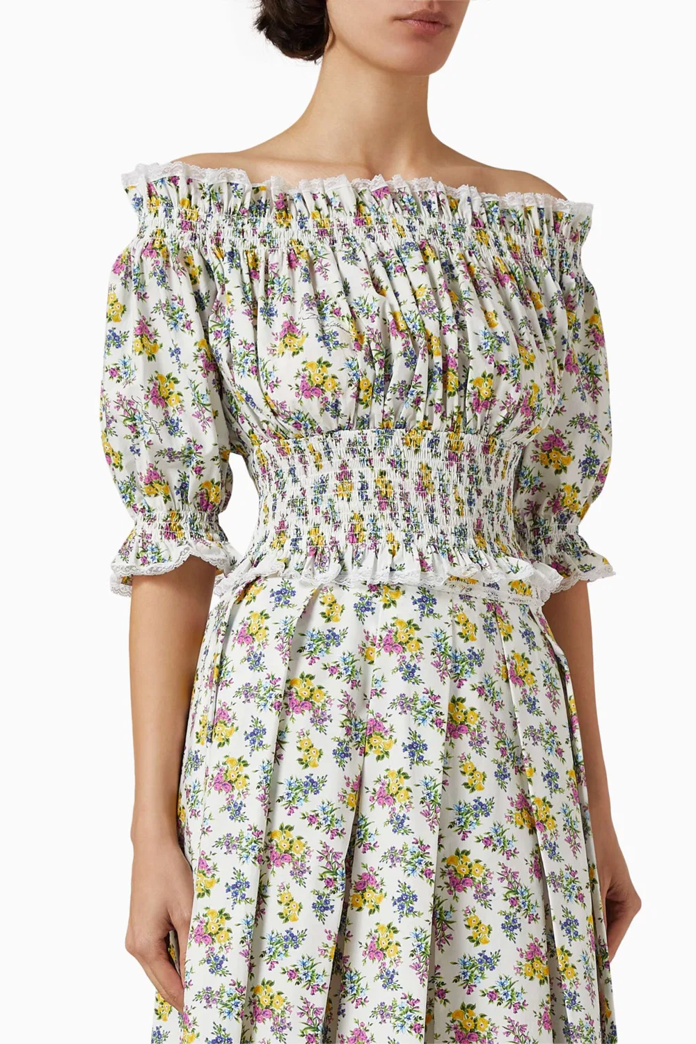 Топ с открытыми плечами с цветочным принтом из поплина Dolce & Gabbana