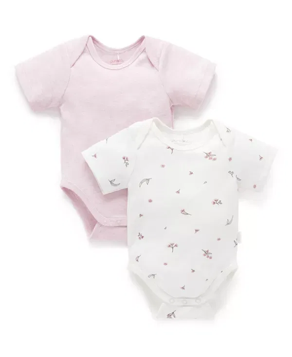 Детский комплект боди с коротким рукавом для новорожденных 2 шт. Purebaby, Blossom Pale Pink Melange Pk