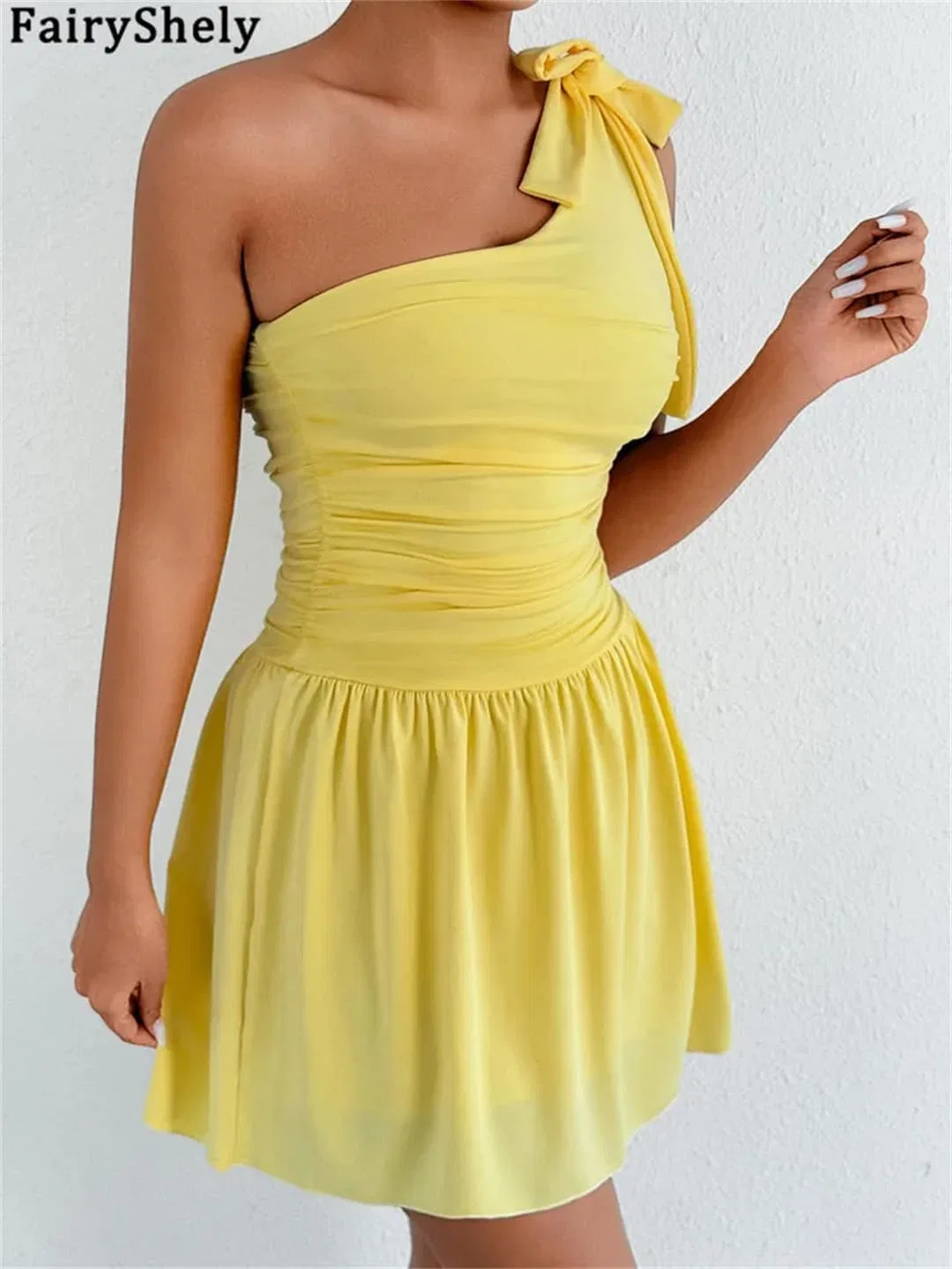 Женское клубное платье bodycon с одним плечом, Yellow — фото 4