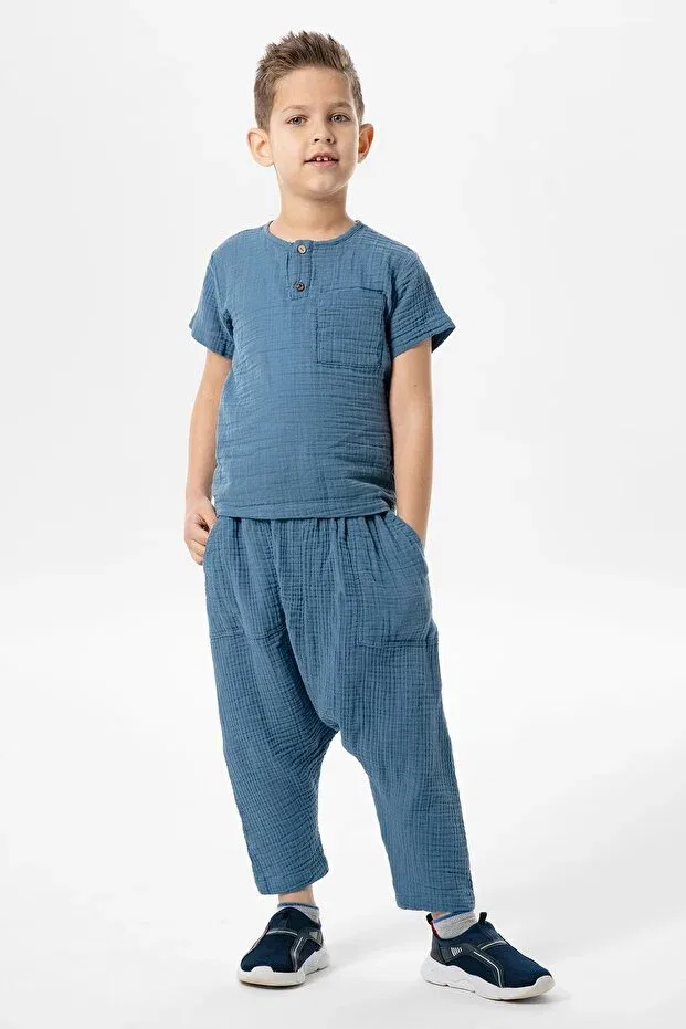 Детские шорты для мальчиков хлопковые Basics Eliş Şile Bezi, Indigo — фото 4