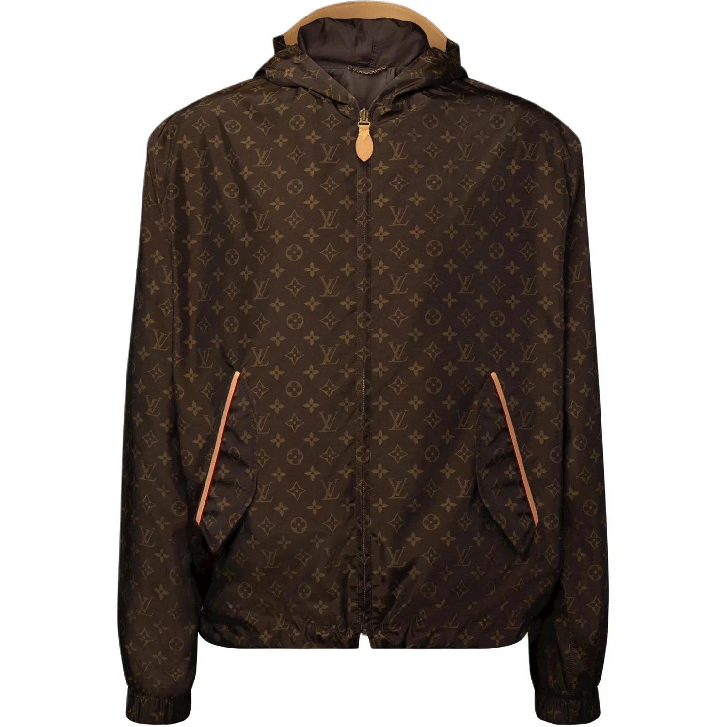 Мужская куртка с капюшоном и монограммой, немодельный прямой крой, LOUIS VUITTON, Brown
